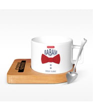 BK Gift Kişiye Özel Yakışıklı Babam Tasarımlı Ahşap Altlıklı Seramik Fincan - 1