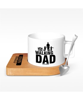 BK Gift Kişiye Özel The Walking Dad Tasarımlı Ahşap Altlıklı Seramik Fincan - 2