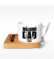 BK Gift Kişiye Özel The Walking Dad Tasarımlı Ahşap Altlıklı Seramik Fincan - 1