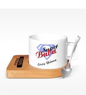 BK Gift Kişiye Özel Süper Baba Tasarımlı Ahşap Altlıklı Seramik Fincan - 2