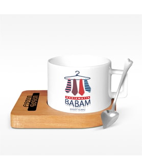 BK Gift Kişiye Özel Karizmatik Babam Tasarımlı Ahşap Altlıklı Seramik Fincan - 1