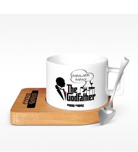 BK Gift Kişiye Özel The Godfather Tasarımlı Ahşap Altlıklı Seramik Fincan - 1