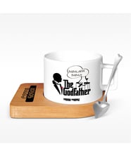 BK Gift Kişiye Özel The Godfather Tasarımlı Ahşap Altlıklı Seramik Fincan - 1