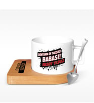 BK Gift Kişiye Özel Dünyanın En Yakışıklı Babası Tasarımlı Ahşap Altlıklı Seramik Fincan - 2