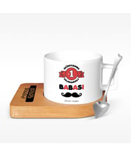 BK Gift Kişiye Özel Dünyanın 1 Numaralı Babası Tasarımlı Ahşap Altlıklı Seramik Fincan - 1