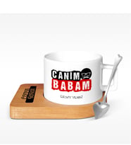 BK Gift Kişiye Özel Canım Babam Tasarımlı Ahşap Altlıklı Seramik Fincan - 5