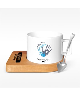 BK Gift Kişiye Özel Canım Babam Tasarımlı Ahşap Altlıklı Seramik Fincan - 1