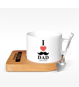 BK Gift Kişiye Özel Babamı Seviyorum Tasarımlı Ahşap Altlıklı Seramik Fincan - 2