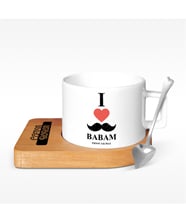BK Gift Kişiye Özel Babamı Seviyorum Tasarımlı Ahşap Altlıklı Seramik Fincan - 1
