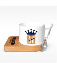 BK Gift Kişiye Özel Babaların Kralı Tasarımlı Ahşap Altlıklı Seramik Fincan - 1