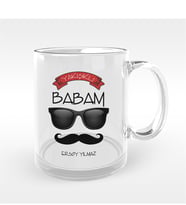 BK Gift Kişiye Özel Yakışıklı Babam Tasarımlı Cam Kupa Bardak - 2