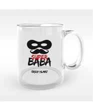 BK Gift Kişiye Özel Süper Baba Tasarımlı Cam Kupa Bardak - 1