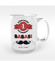 BK Gift Kişiye Özel Dünyanın 1 Numaralı Babası Tasarımlı Cam Kupa Bardak - 1