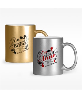 BK Gift Kişiye Özel İkili Anne & Baba Yaldızlı Kupa Bardak - 4