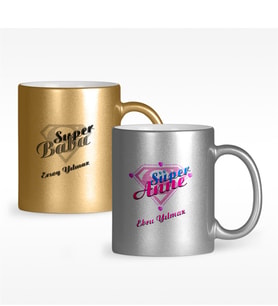 BK Gift Kişiye Özel İkili Anne & Baba Yaldızlı Kupa Bardak - 2