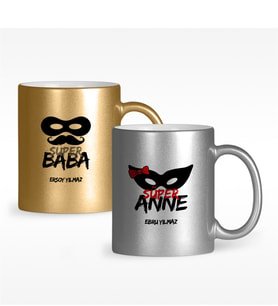BK Gift Kişiye Özel İkili Anne & Baba Yaldızlı Kupa Bardak - 1