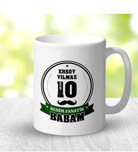 BK Gift Kişiye Özel Benim Fanatik Babam Tasarımlı Beyaz Kupa Bardak (yeşil Beyaz)