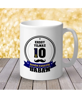 BK Gift Kişiye Özel Benim Fanatik Babam Tasarımlı Beyaz Kupa Bardak (sarı Lacivert)