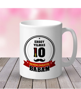 BK Gift Kişiye Özel Benim Fanatik Babam Tasarımlı Beyaz Kupa Bardak (sarı Kırmızı)