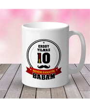 BK Gift Kişiye Özel Benim Fanatik Babam Tasarımlı Beyaz Kupa Bardak (sarı Kırmızı)