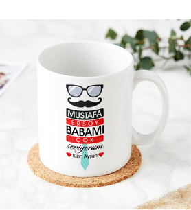 BK Gift Kişiye Özel Babamı Çok Seviyorum Tasarımlı Beyaz Kupa Bardak - 3