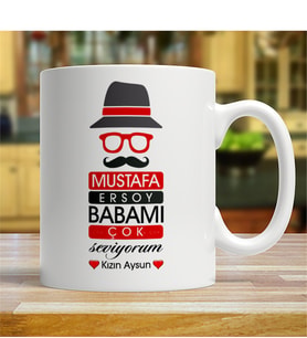BK Gift Kişiye Özel Babamı Çok Seviyorum Tasarımlı Beyaz Kupa Bardak - 1