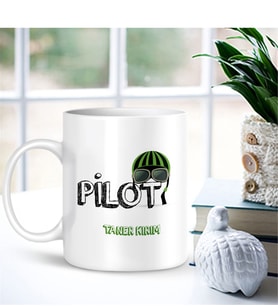 BK Gift Kişiye Özel Mesleki Pilot Beyaz Kupa Bardak - 001