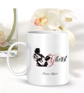 BK Gift Kişiye Özel Mesleki Gitarist Beyaz Kupa Bardak - 001