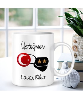 BK Gift Kişiye Özel Mesleki Üsteğmen Beyaz Kupa Bardak - 001