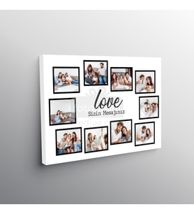 Kişiye Özel 10 Fotoğraflı Beyaz Love Aile Kanvası -  Büyük Boy (50X70)