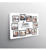 Kişiye Özel 10 Fotoğraflı Beyaz Love Aile Kanvası -  Büyük Boy (50X70)