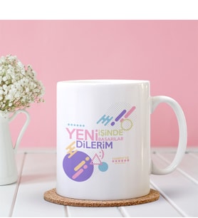 BK Gift Kişiye Özel Yeni İşinde Başarılar Dilerim Tasarımlı Beyaz Kupa Bardak - 2