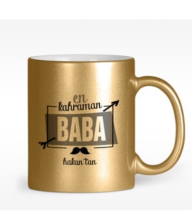 BK Gift Kişiye Özel En Kahraman Baba Tasarımlı Altın Yaldızlı Kupa Bardak - 1