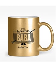 BK Gift Kişiye Özel En Kahraman Baba Tasarımlı Altın Yaldızlı Kupa Bardak - 1