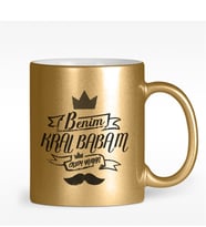 BK Gift Kişiye Özel Benim Kral Babam Tasarımlı Altın Yaldızlı Kupa Bardak - 1