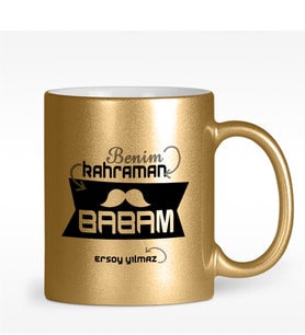 BK Gift Kişiye Özel Benim Kahraman Babam Tasarımlı Altın Yaldızlı Kupa Bardak - 1