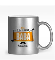 BK Gift Kişiye Özel En Kahraman Baba Tasarımlı Gümüş Yaldızlı Kupa Bardak - 1