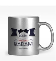 BK Gift Kişiye Özel Benim Yakışıklı Babam Tasarımlı Gümüş Yaldızlı Kupa Bardak - 1