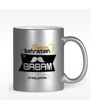BK Gift Kişiye Özel Benim Kahraman Babam Tasarımlı Gümüş Yaldızlı Kupa Bardak - 1