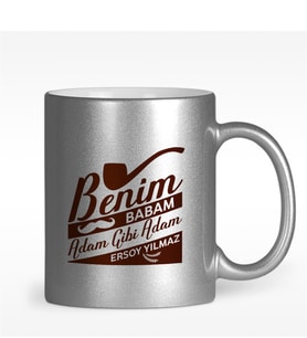 BK Gift Kişiye Özel Benim Babam Adam Gibi Adam Tasarımlı Gümüş Yaldızlı Kupa Bardak - 1