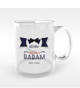 BK Gift Kişiye Özel Benim Yakışıklı Babam Tasarımlı Cam Kupa Bardak - 1