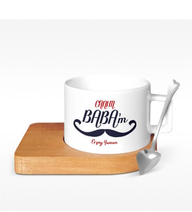 BK Gift Kişiye Özel Canım Babam Tasarımlı Ahşap Altlıklı Seramik Fincan - 10