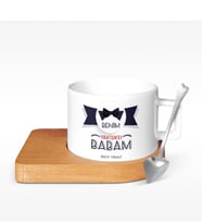 BK Gift Kişiye Özel Benim Yakışıklı Babam Tasarımlı Ahşap Altlıklı Seramik Fincan - 1