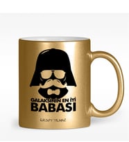 BK Gift Kişiye Özel Galaksinin En İyi Babası Tasarımlı Altın Yaldızlı Kupa Bardak - 1