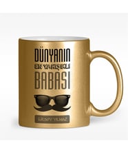 BK Gift Kişiye Özel Dünyanın En Yakışıklı Babası Tasarımlı Altın Yaldızlı Kupa Bardak - 1