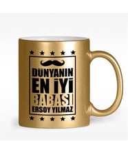 BK Gift Kişiye Özel Dünyanın En İyi Babası Tasarımlı Altın Yaldızlı Kupa Bardak - 2