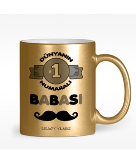 BK Gift Kişiye Özel Dünyanın 1 Numaralı Babası Tasarımlı Altın Yaldızlı Kupa Bardak - 1