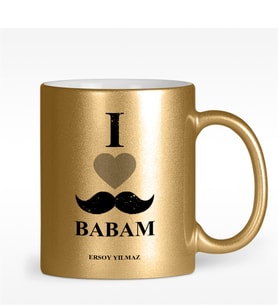 BK Gift Kişiye Özel Babamı Seviyorum Tasarımlı Altın Yaldızlı Kupa Bardak - 1