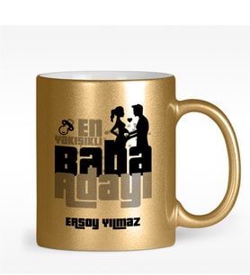 BK Gift Kişiye Özel Baba Adayı Tasarımlı Altın Yaldızlı Kupa Bardak - 3