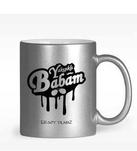 BK Gift Kişiye Özel Yakışıklı Babam Tasarımlı Gümüş Yaldızlı Kupa Bardak - 3